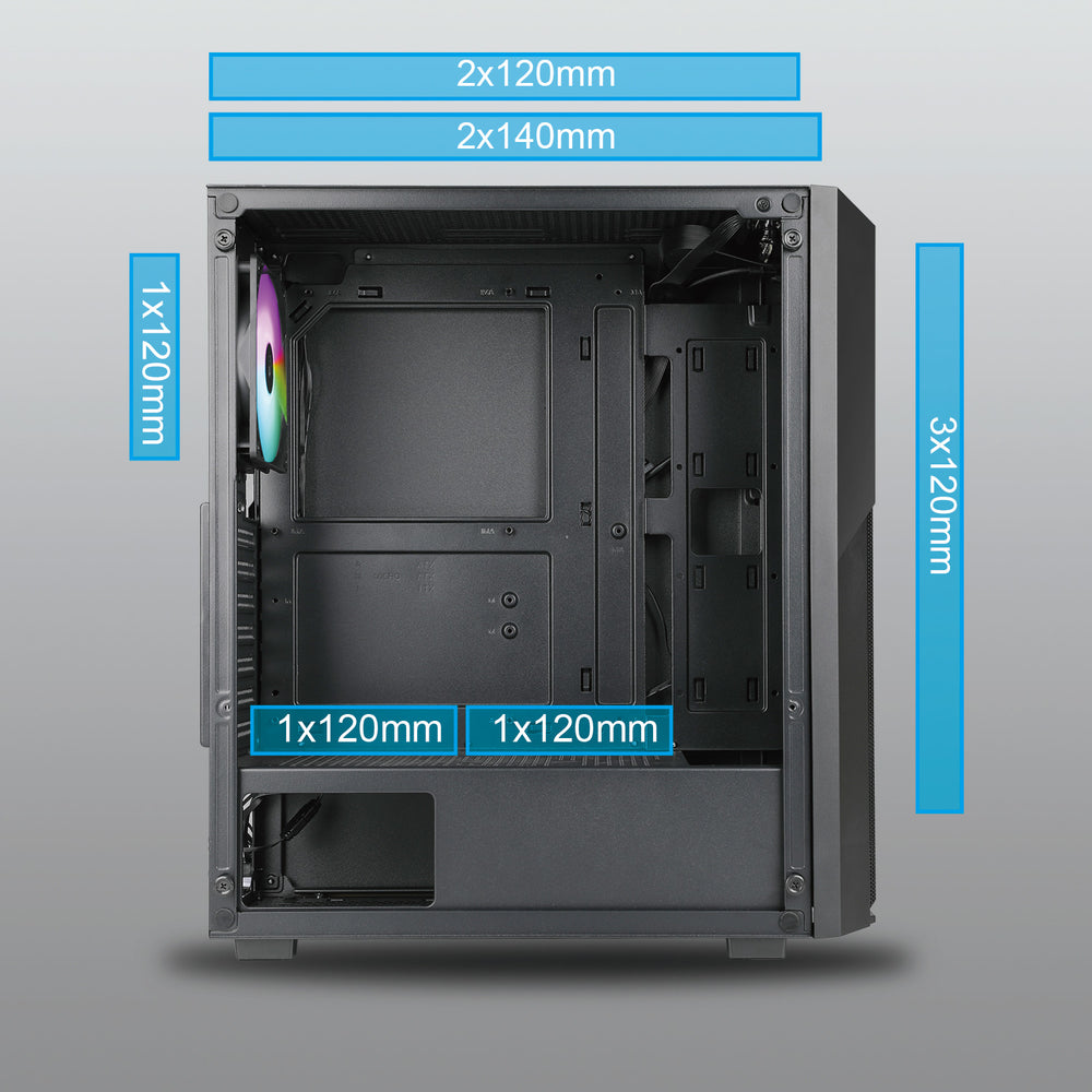 AZZA CSAZ-290 Fighter Mid Tower Gaming PC Case - 4-Fans, Black - PC ...